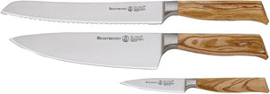 Messermeister E/6000-3T, Oliva Elite Professional 3 Piece German 8 Inch Chef, 9 inch Bread, and 3.5 Inch Paring, Knife Set