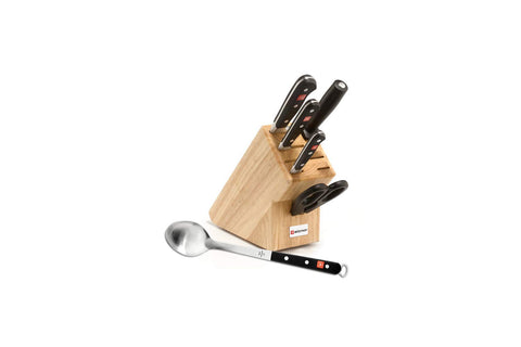German Knife Set with Kitchen Spoon | Precision Forged High Carbon Stainless Steel Kitchen Knife Set with 9 Slot Wood Block