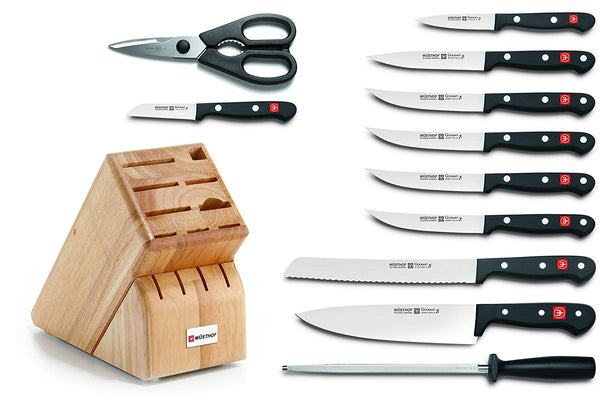 WÜSTHOF Gourmet Twelve Piece Block Set | 12-Piece German Knife Set | Precise Laser Cut High Carbon Stainless Steel Kitchen Knife Set with 13 Slot Wood Block – Model 9312