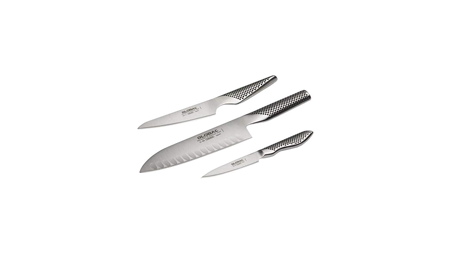 Global G-80338-3 Piece Knife Set with Santoku - Hollow Ground, Utility and Paring Knife