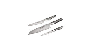 Global G-80338-3 Piece Knife Set with Santoku - Hollow Ground, Utility and Paring Knife